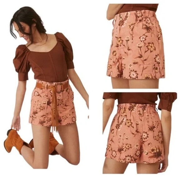 Anthropologie Pants - Anthropologie Jessie Printed Utility Shorts Peach Butterfly Floral 10